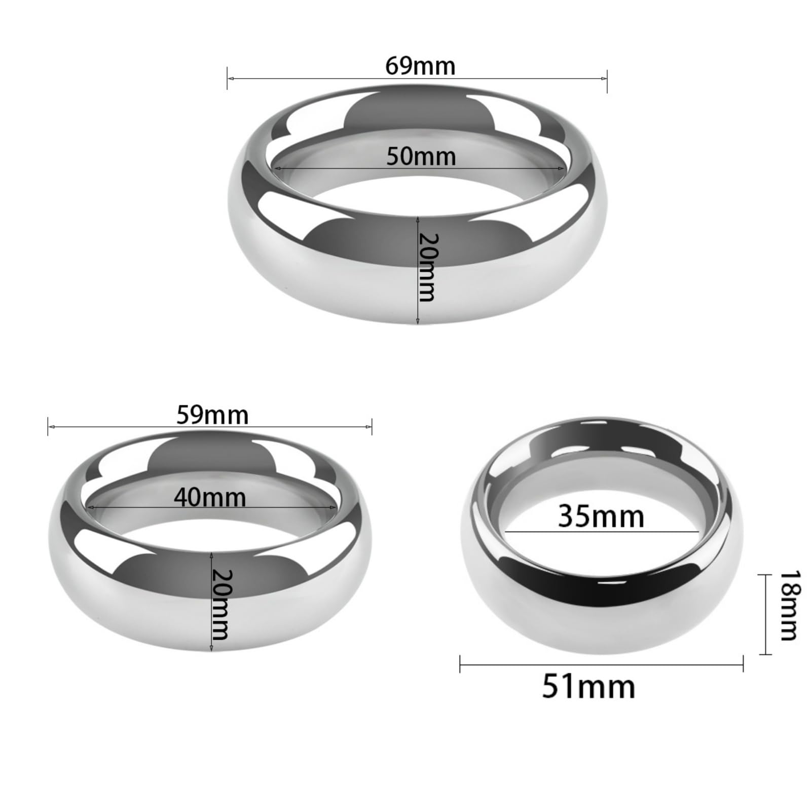 Lot de 3 anneaux de musculation haut de gamme en acier inoxydable épais, ensemble d'accessoires de musculation en métal pour homme-FRMF4002 (35mm+40mm+50mm)