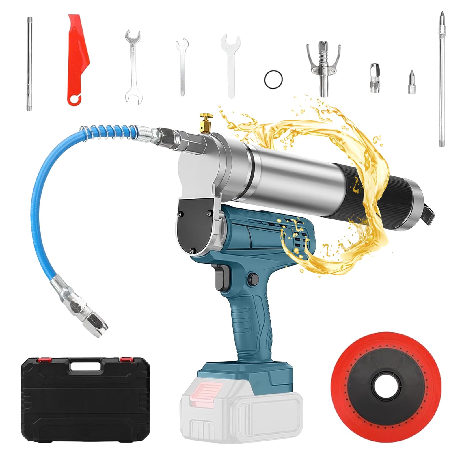 Akumulatorowa prasa do smaru 12000 psi, 150 g/min, ręczna prasa do akumulatora Makita 18 V-21 V (bez akumulatora) z wężem 30 cm i 3 dyszami, wyłącznie do smaru sypkiego