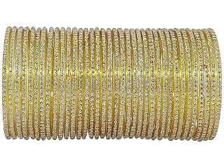 NMII Glass Polka Dots & Glitter Fancy Bangles Set, Pack of 36, Golden, 2.6 Inches, Traditional Women Bangles