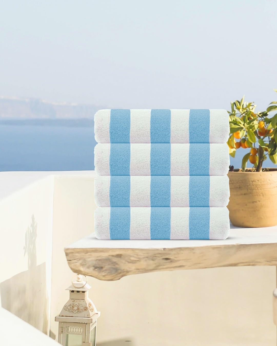 Casa Copenhagen Set Regalo 4 Toallas Playa algodón, 75x150cm, Azul bebé | Cabana – Toalla de piscina grande de 100 % algodón egipcio – 150 x 75 cm (set de regalo para mujer y hombre)