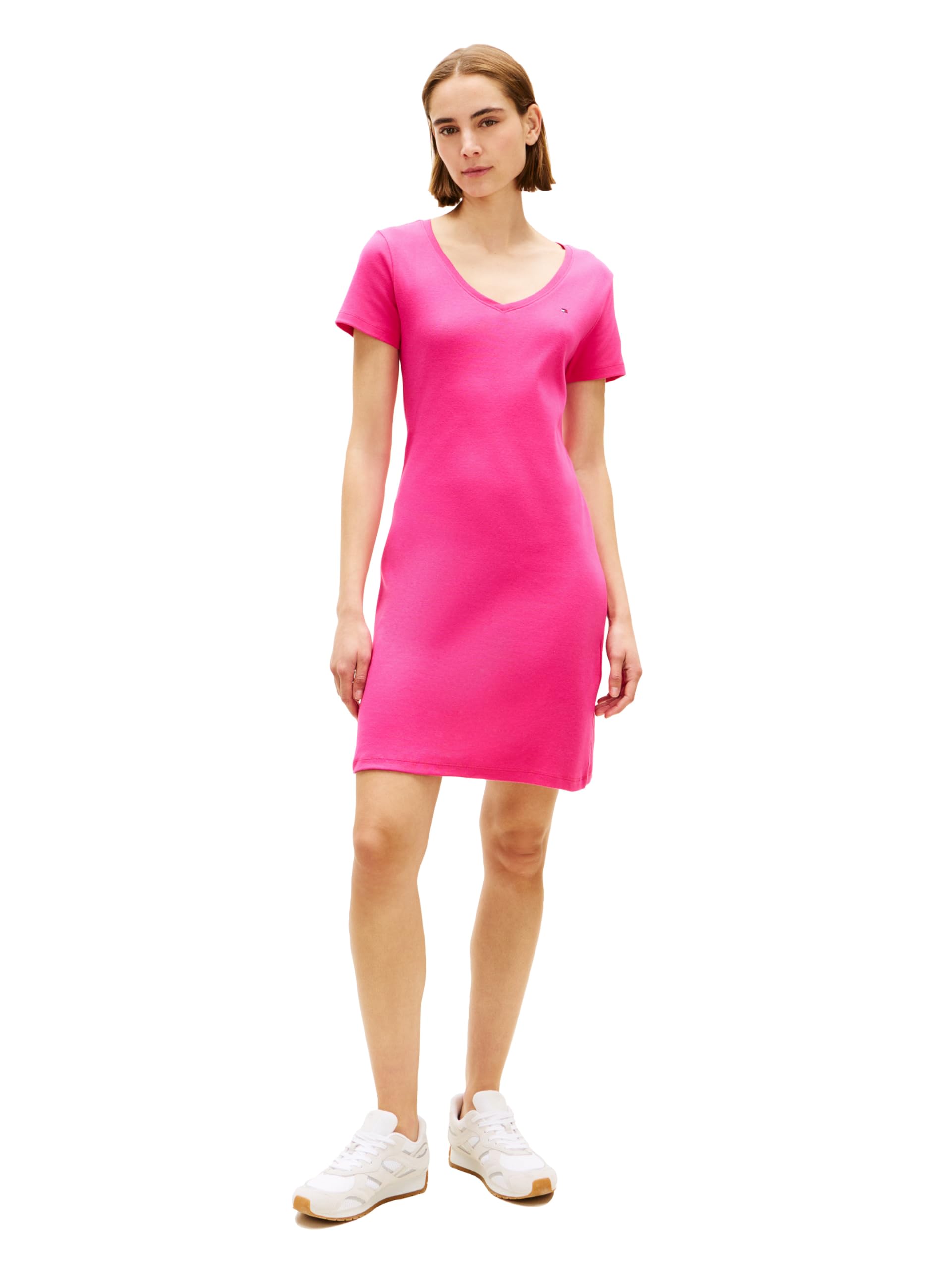 Women's Short Sleeve Cotton V-Neck T-Shirt Dress Casual Dress Loose Fit