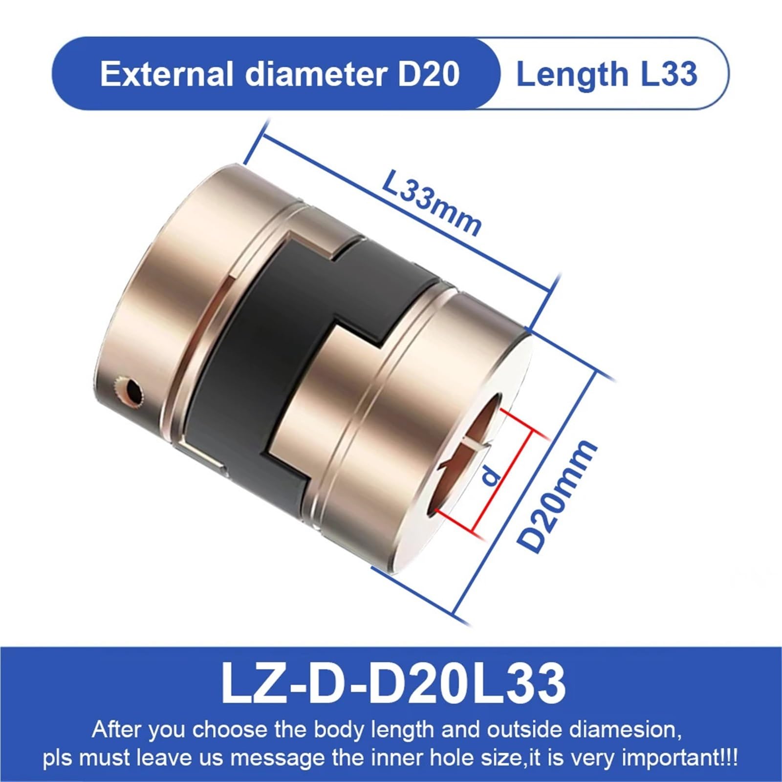 LZ-B-D20L33 Acoplador de eje flexible rígido Acoplamiento Oldham Eje de 5 mm a 10 mm for conexión de torno de motor(LZ-B more to contact)