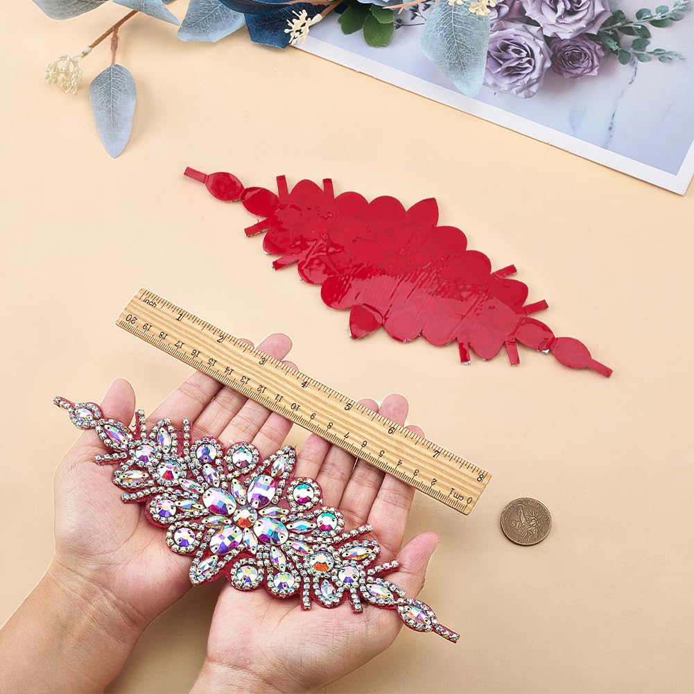 FINGERINSPIRE 2 Pz Applique con Strass 24.7x9cm Toppe con Strass Floreali Color Cristallo AB con Retro Autoadesivo Toppe di Cristallo per Abiti, Borse, Scarpe e Progetti Fai da Te