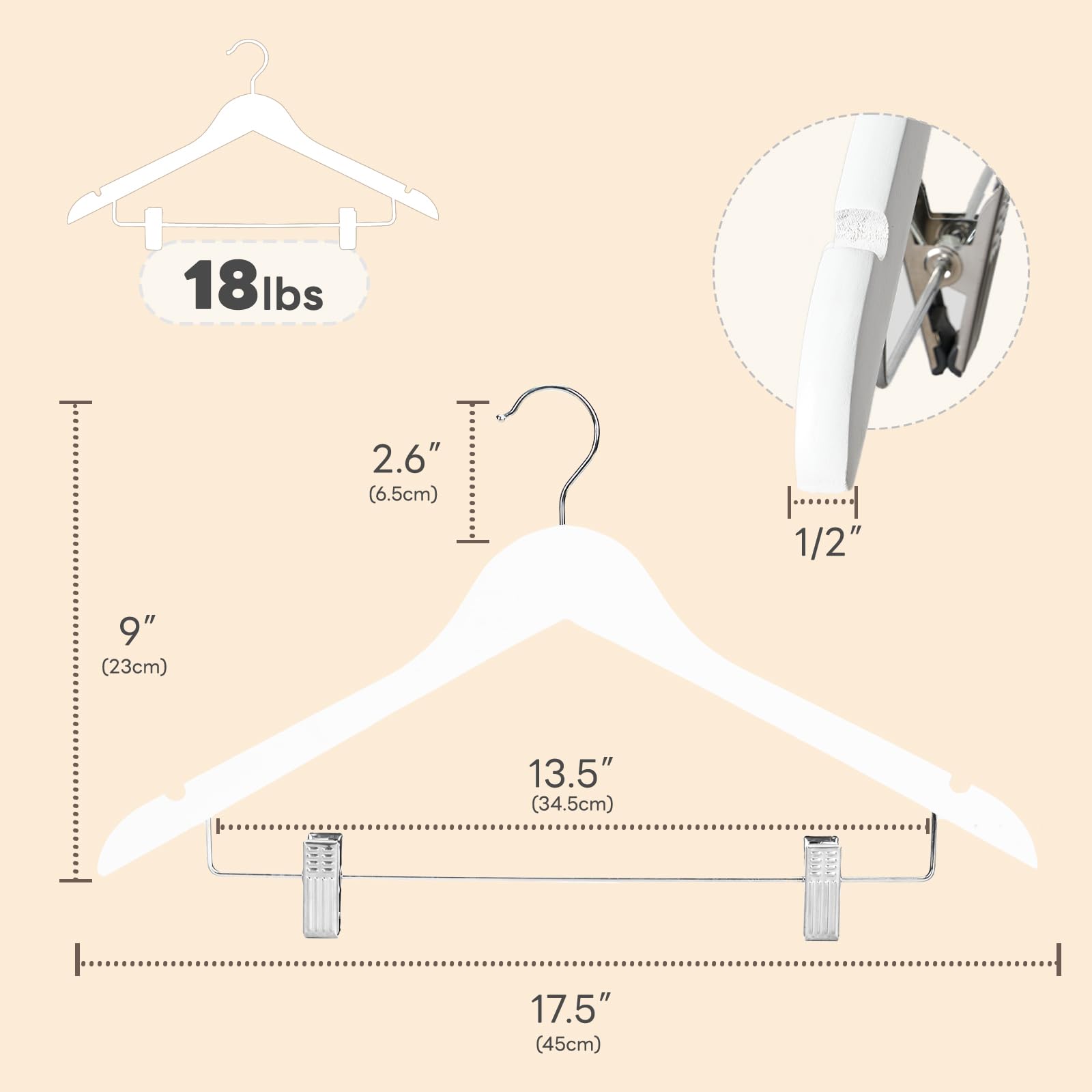 HOUSE DAY Perchas de madera, paquete de 12 perchas con clips, perchas de madera, perchas de madera, acabado suave, perchas de madera de primera calidad para ropa de traje, color blanco
