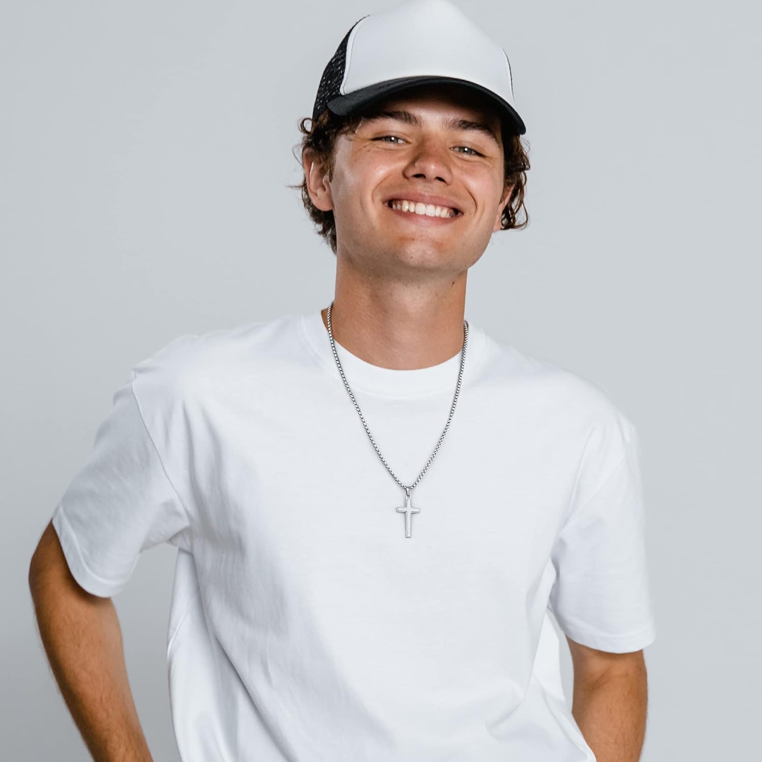 Gifts for Men - Cross Necklace Gifts for Men, Black/Gold/Silver Cross Necklace Stainless Steel Cross Necklace for Men Gifts Dad Son Birthday Gifts for Dad Son Husband Necklace for Men - Image 4