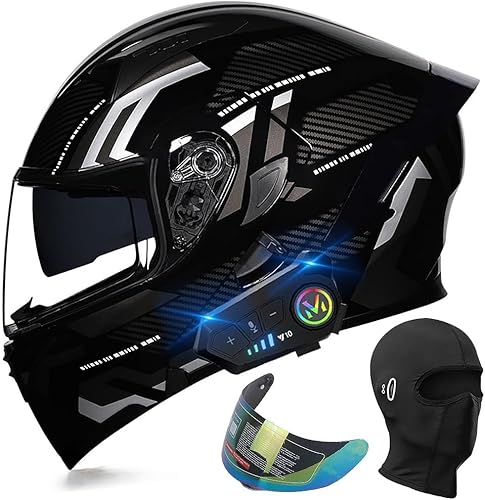 Vista 16 de Casco modular de motocicleta Bluetooth, aprobado por DOT, casco de motocicleta de cara completa, casco de doble visera con altavoces duales