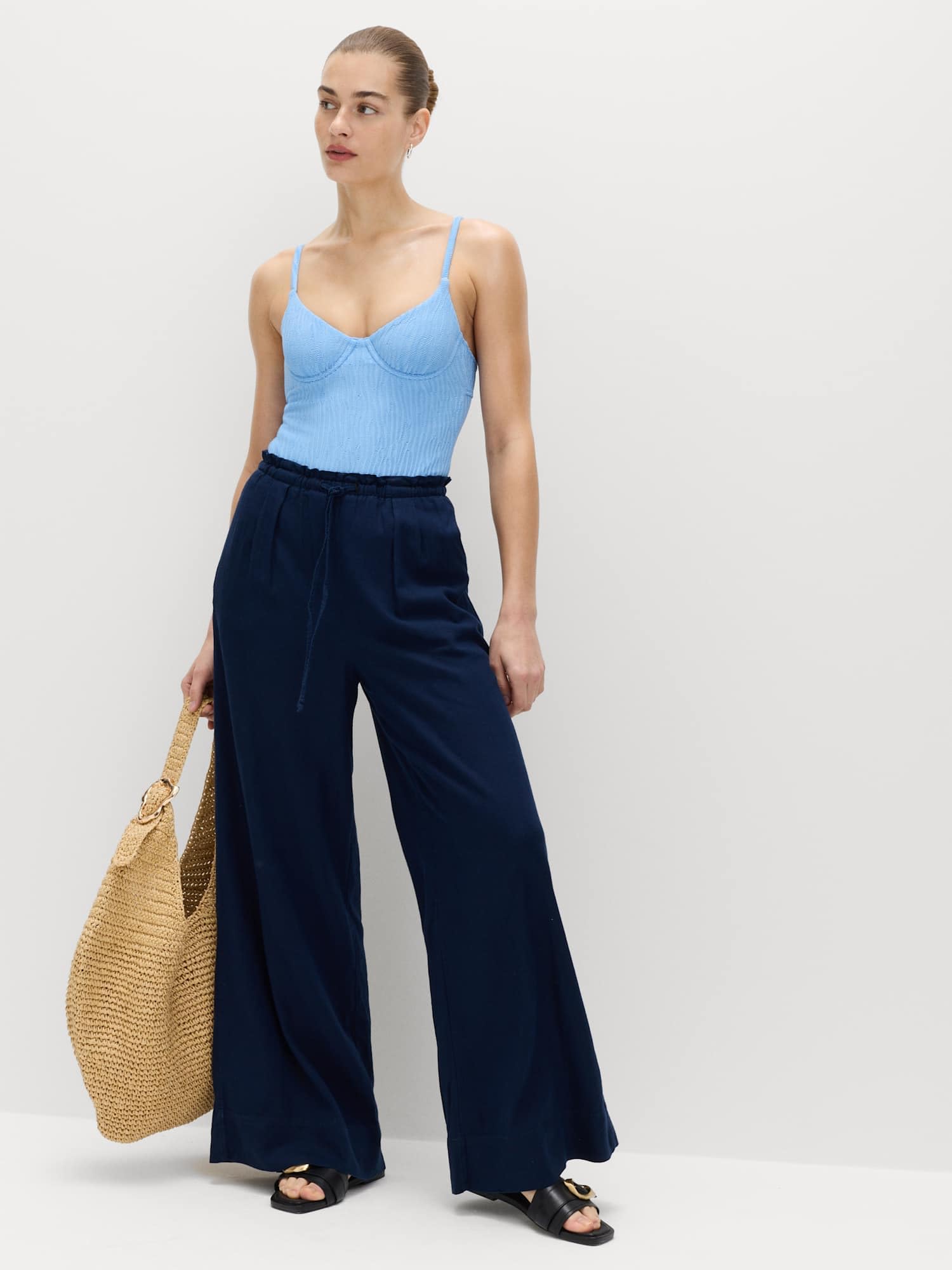 Marks & Spencer Damen Hose 2er-Pack Regular | Mit mittlerem Bund, Beinform: Weites Bein, Waschung: Mittelblau, Zum Reinschlüpfen, Leicht