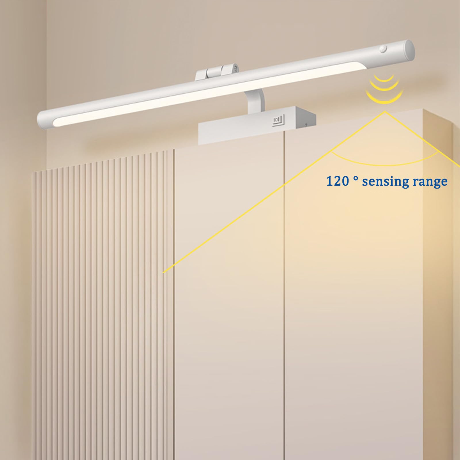 LED Spiegelleuchte Bad Wandleuchte mit Bewegungsmelder Modern Wandbeleuchtung 180° Drehung Wasserdicht Wandleuchten mit Schalter Badschrank Spiegelschrank Schminktisch (Weiß Weißes Licht,53cm)