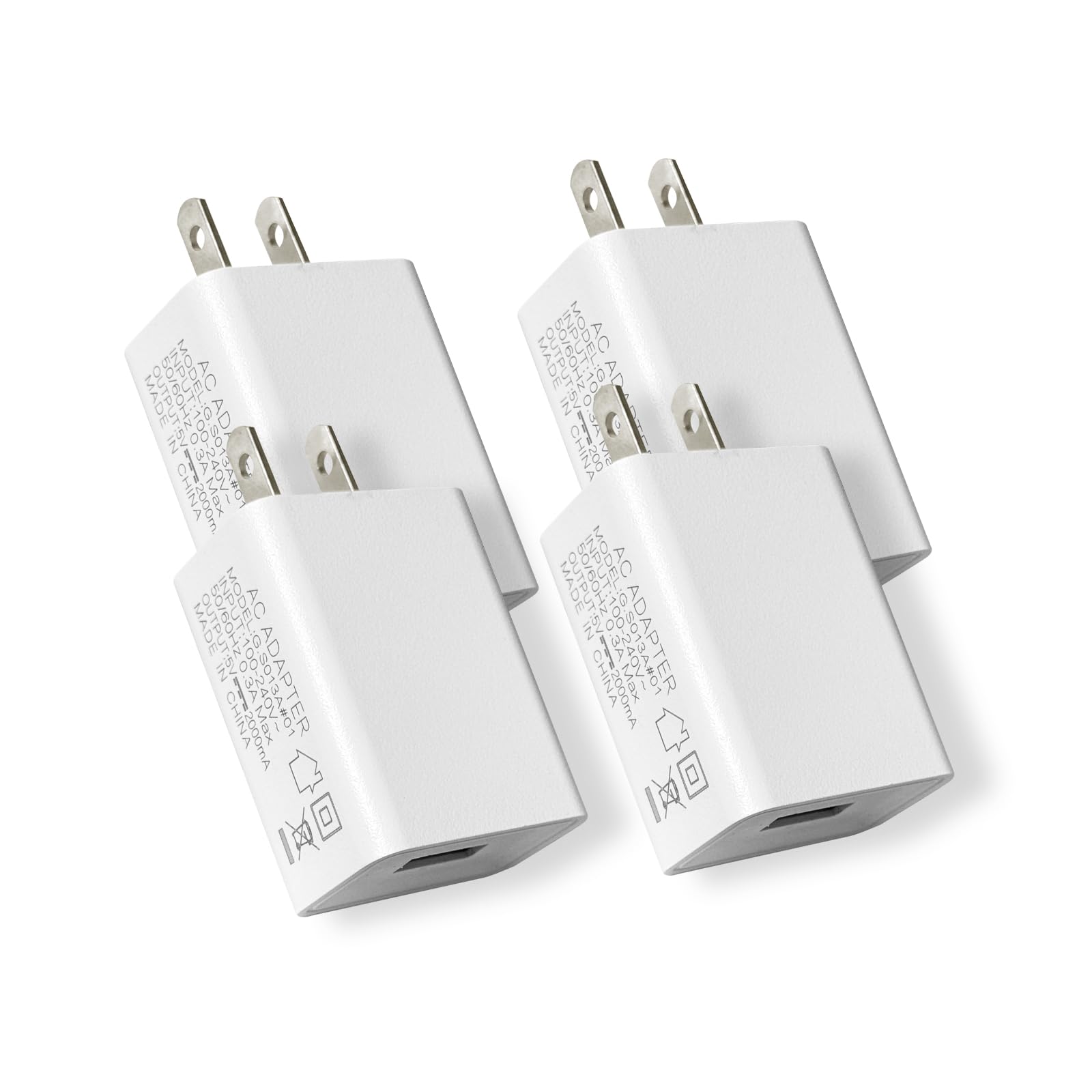 4 Pack 5V 2A USB A Travel Charger Block for iPad, Google Nexus, Phone 13 12 11 Pro Max SE XS XR X 8 7 6 6S Plus, Kindle,Samsung A25 A23 S22S23 FE A53 A15 A13,LG,HTC,Moto Android Brick Charging Cord