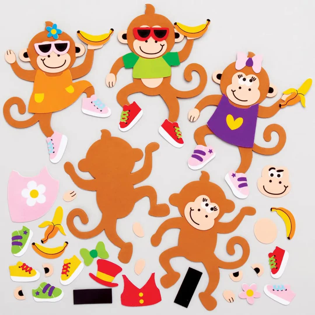 Baker Ross AT771 Cheeky Monkey Mix & Match Magnet Kits - Pack of 8, for Kids Arts and Crafts Projects