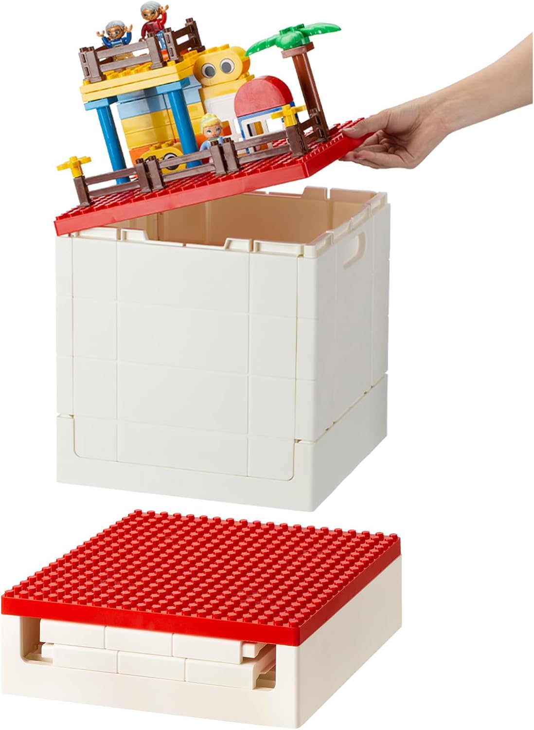 SHIMOYAMA Collapsible Storage Box with Building Baseplate Lid for Duplo Blocks, 26 Qt. Stackable Bricks Storage Bins for MEGA BLOKS, 25L Folding Utility Container for Lego Duplo Bricks, Red SHIMOYAMA Collapsible Storage Box with Building Baseplate Lid for Duplo Blocks, 26 Qt. Stackable Bricks Storage Bins for MEGA BLOKS, 25L Folding Utility Container for Lego Duplo Bricks, Red