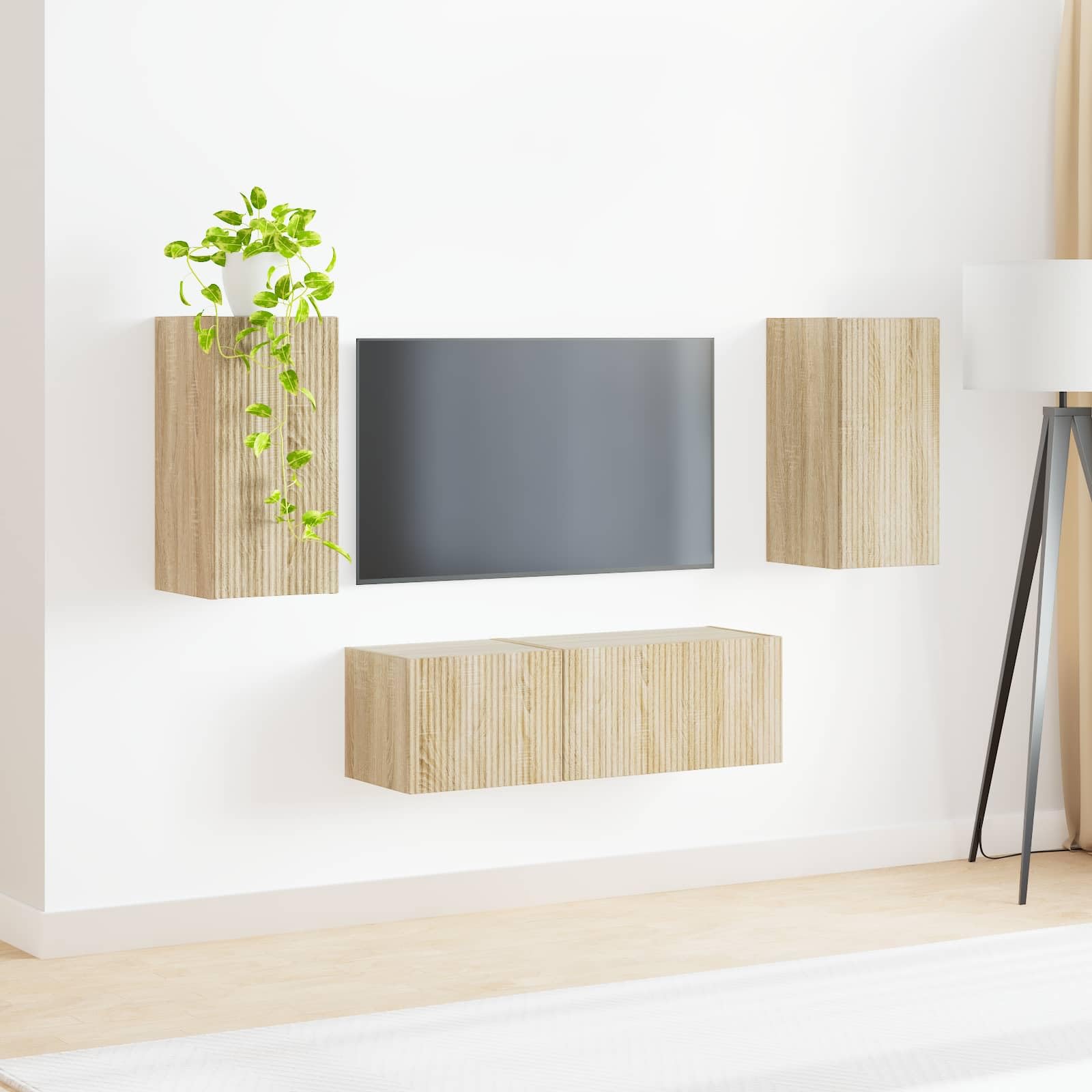 Set di 4 mobili da parete per TV, in rovere Sonoma