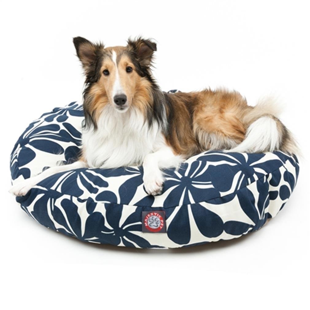 Navy Blue Plantation Medium Round Indoor Outdoor Pet Dog Bed With Removable Washable Cover By Majestic Pet Products
