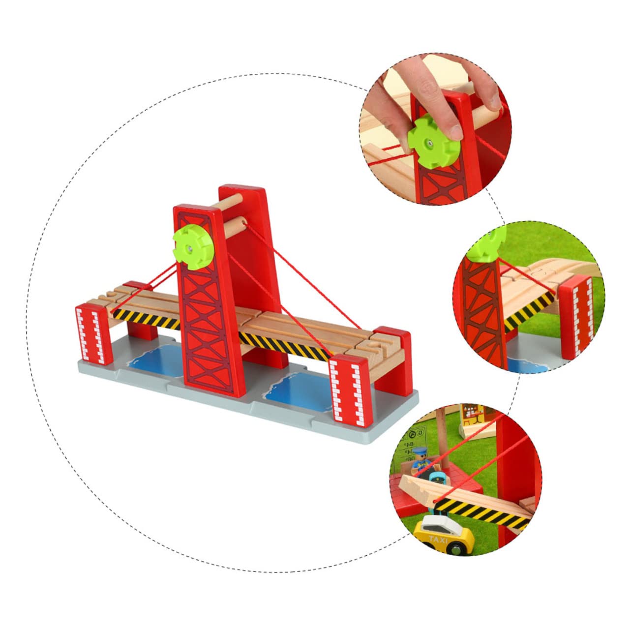 Hohopeti Holz Zugbrücke 1 Satz Spielzeug Eisenbahnbrücke Rot | Kunststoff und Holz, Kompatibel mit Anderen Schienensystemen, für Kinder und Kleinkinder