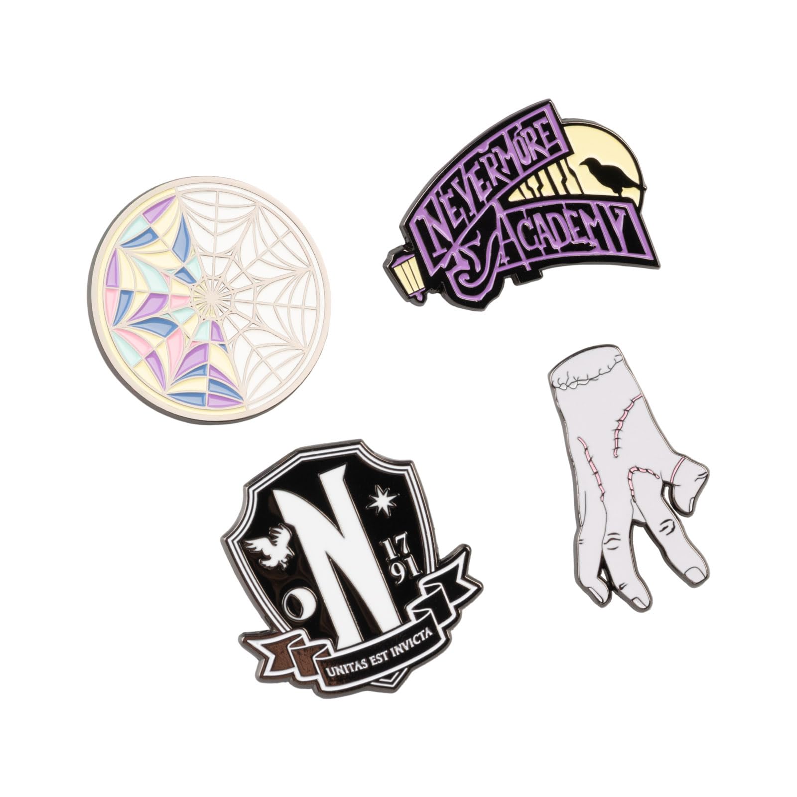 Grupo Erik Set Of 4 Enamel Pins - Wednesday Merchandise | Cute Pin Badges, Bag Pins | Wednesday Addams Gifts Under 15 Pounds, Funny Gifts For Friends