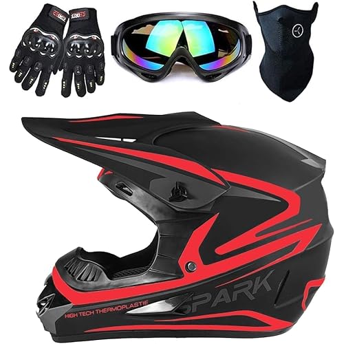 Youth Kids Dirt Bike Helmet, Motocross Off Road Motorcycle ATV UTV Street Bike Casque Casco Combo Gloves Goggles Mask (4Pcs Set), DOT Approved