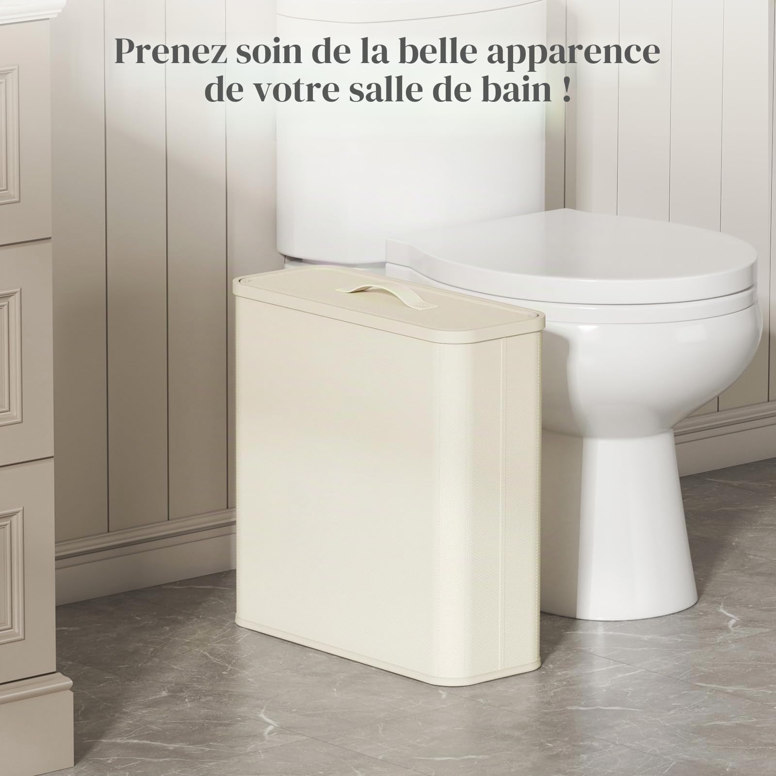 Lifewit Rangement Papier Toilette avec Couvercle, Réserve de Papier WC, Boîte de Rangement Salle de Bain en Tissu pour Rouleaux et Serviettes, Accessoires Toilettes, 30L, Blanc Crème