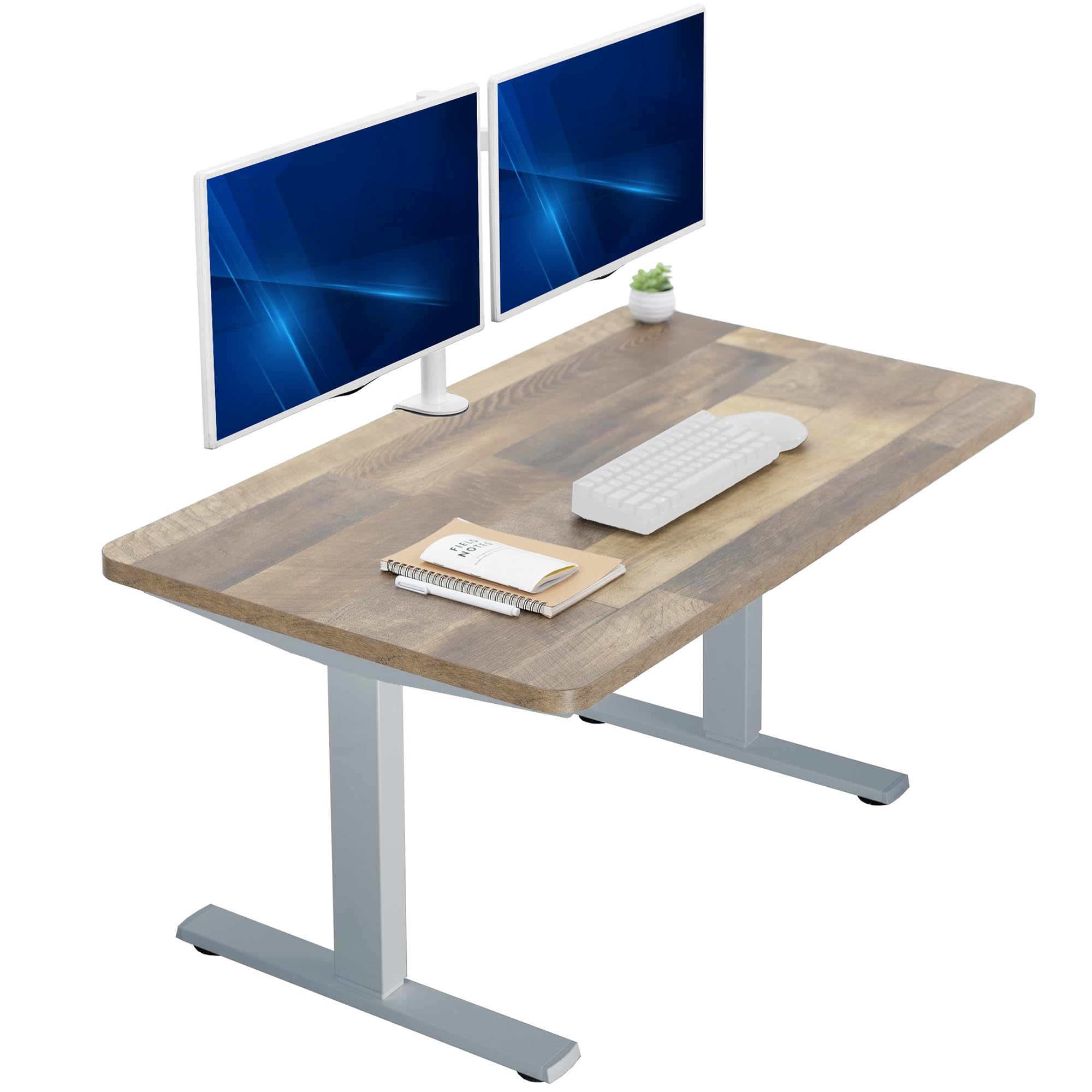 VIVO Electric 43 x 24 in Standing Desk, Memory Height Adjustment, 1B Series, Holds 220 lbs, One-Piece Reclaimed Wood Top, Gray Frame, DESK-KIT-1G4P