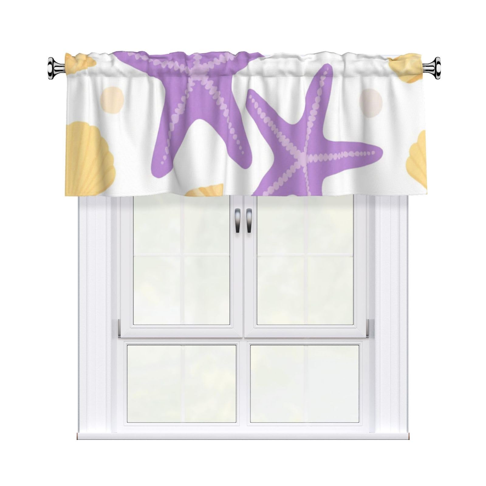 FekiLoot Starfish Seashell Curtain Valance for Windows, Kitchen Window Valances Rod Pocket Window Treatments Short Curtains Drapes for Bathroom Bedroom Cafe Decor 54x18inch 1 Panel