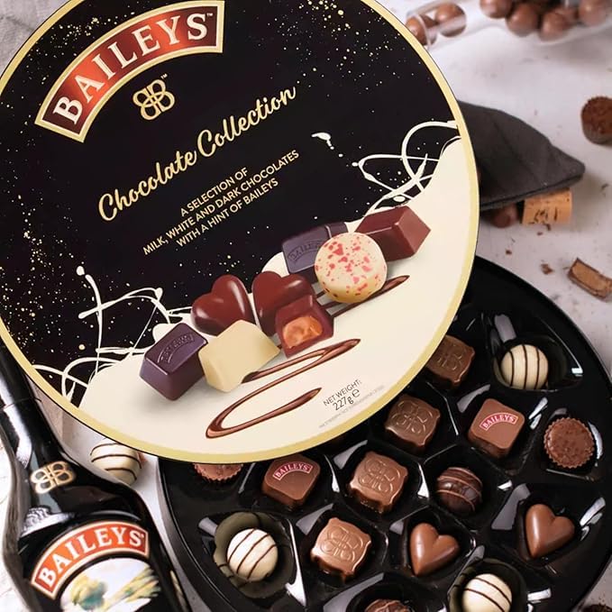 Hiito Baileys Chocolate Collection Gift Box, A selection of MILK, WHITE and DARK Chocolates with a hint of BAILEYS- 227G