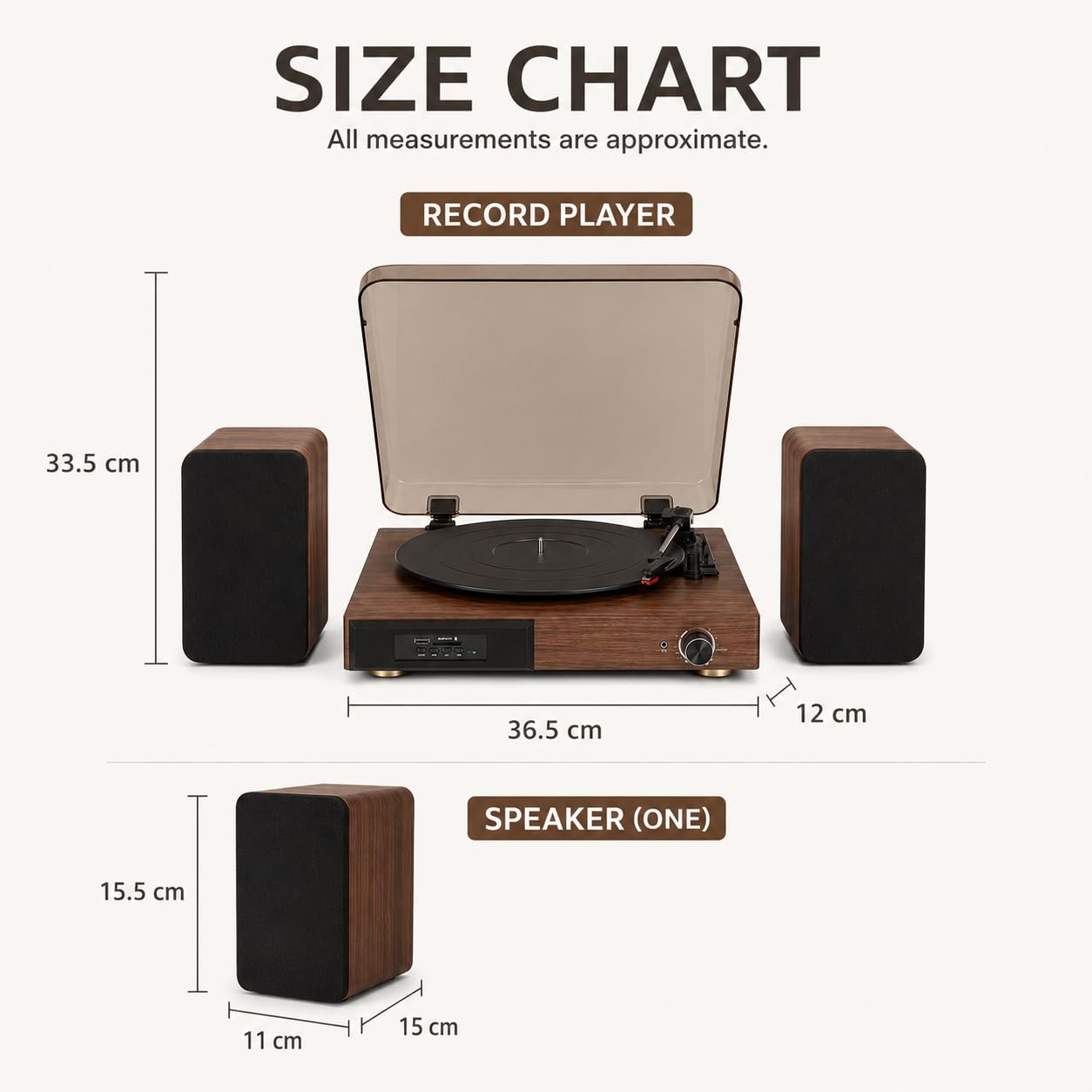Gramofon Bluetooth z podwójnymi zewnętrznymi głośnikami