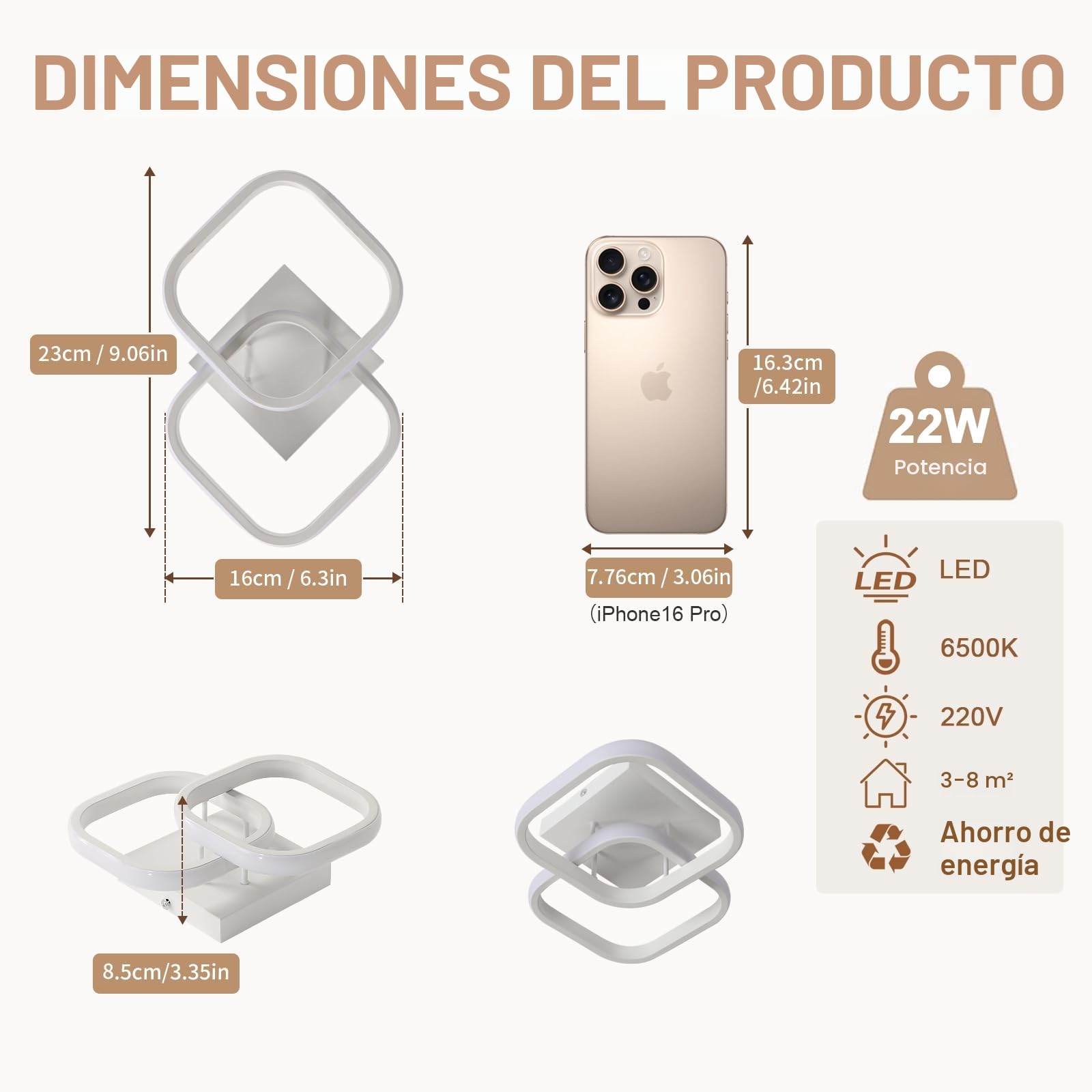 Comely Pack de 2 Plafones LED de Techo Modernos 24W – 2700 lm, Luz Fría 6500 K – Luz Blanca Fría, Compatible 110-230 V, Ideal para Cocina, Baño y Salón