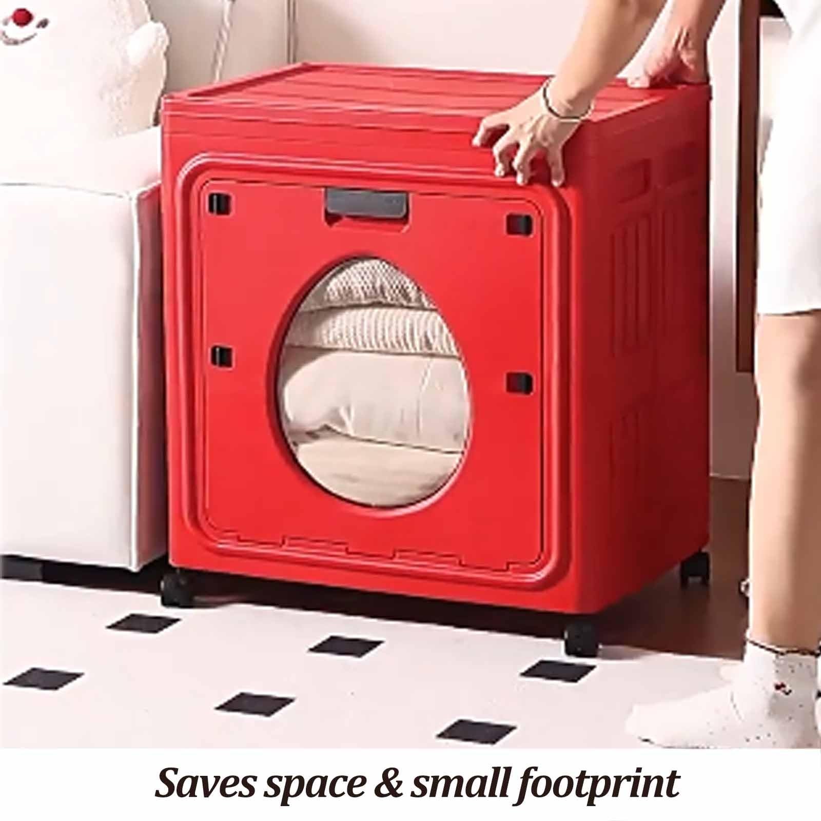 Wäschekorb mit Deckel, rollbarer Wäschekorb mit Rollen, großer faltbarer Wäschekorb, freistehender Kleiderorganizer für Schlafzimmer, Wohnung (56 * 38 * 66,5 cm)(Red)