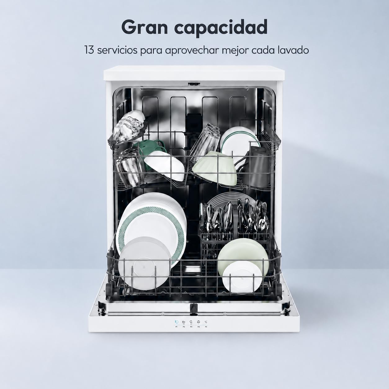 Candy Rapidò CF 3E7E0W Lavavajillas 60 CM, 13 Servicios, Secado por Condensación, 5 Programas, Cesta para Utensilios Grandes, Inicio Diferido 3-6-9 H, Indicador de Sal, 47DB, Blanco