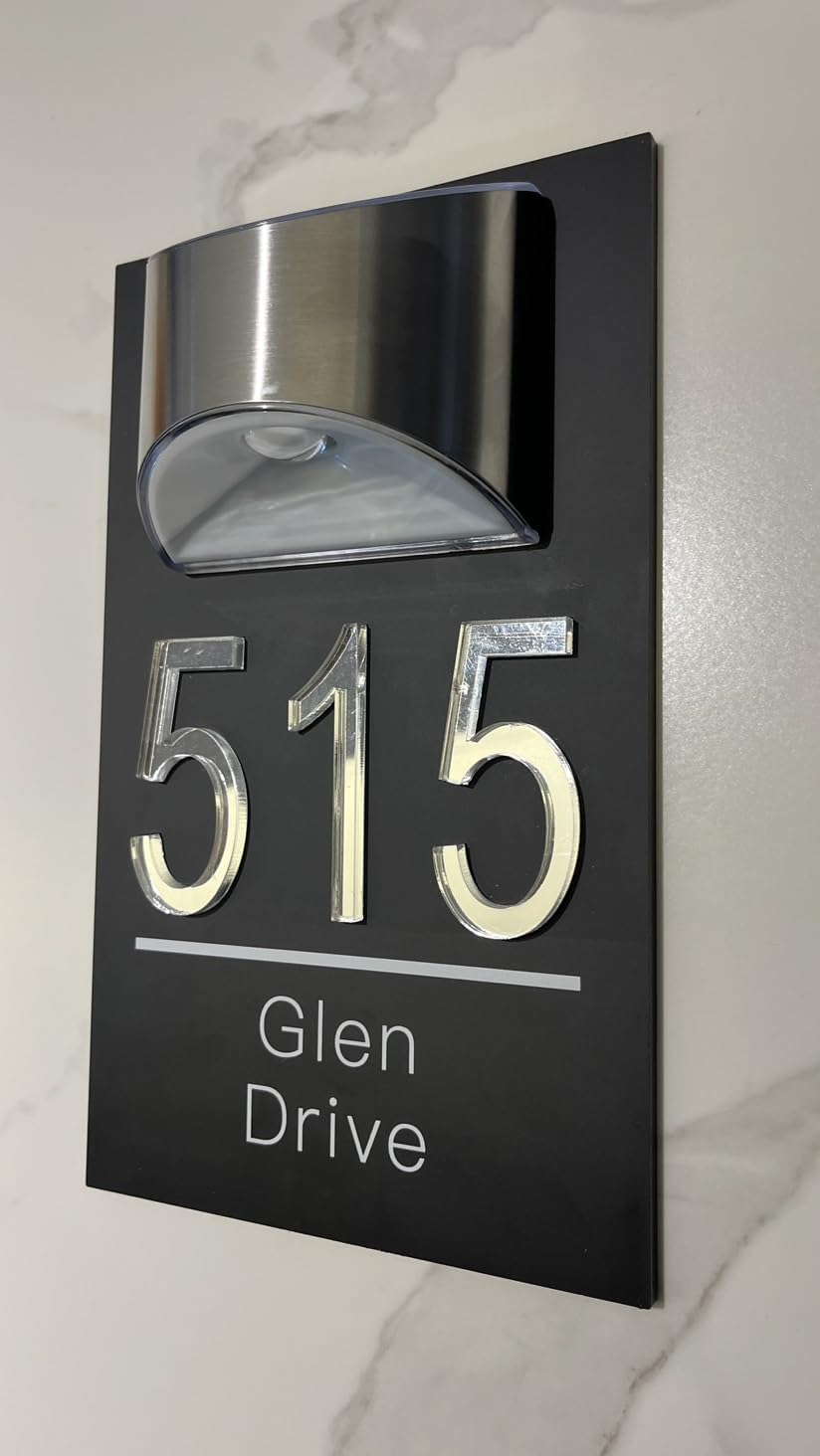 Glenmi Solar-Powered House Number Sign - Personalized Modern Address Plaque for Outdoor Use(B,18 * 32cm)