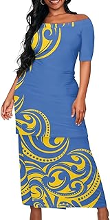 Polynesian Tribal Samoa Puletasi Set Dress Puletaha Ladies Off Shoulder Top and Skirts 2 Pcs Skirt Set Dress - Buy now