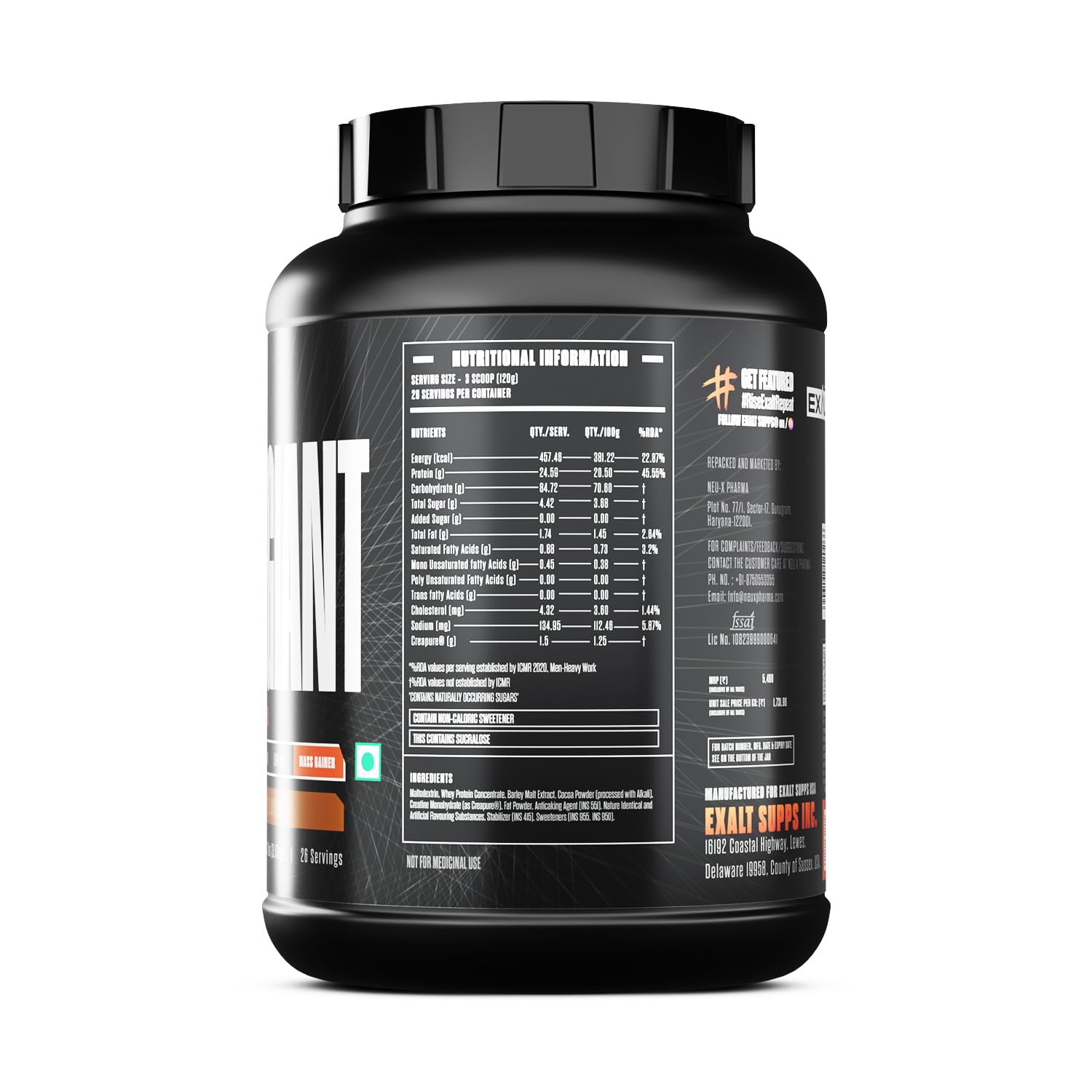 The TrueGaint Mass Gainer | Chocolate | 3.17 Kg | 26 Servings | 24.5g Protein | 1.5g Creatine | Low fat | Increases Muscle Growth — Amazon image 7