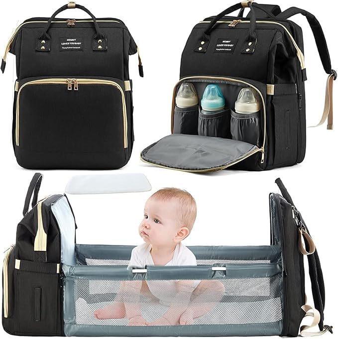 Mochila Maternidade, Mochila de saco de fraldas de bebê com estação de troca para menino menina, mochila maternidade, Qualidade Premium (PRETA)