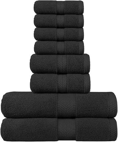 BY LORA Juego de 8 toallas de baño de felpa para baño, ducha, color negro