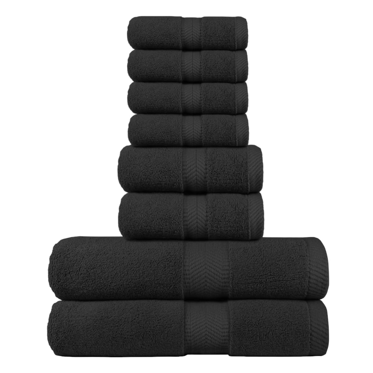 Toalla de baño de rizo de algodón, toalla de mano y paño de lavado, toalla de felpa suave absorbente para baño, ducha, negro, juego de 4