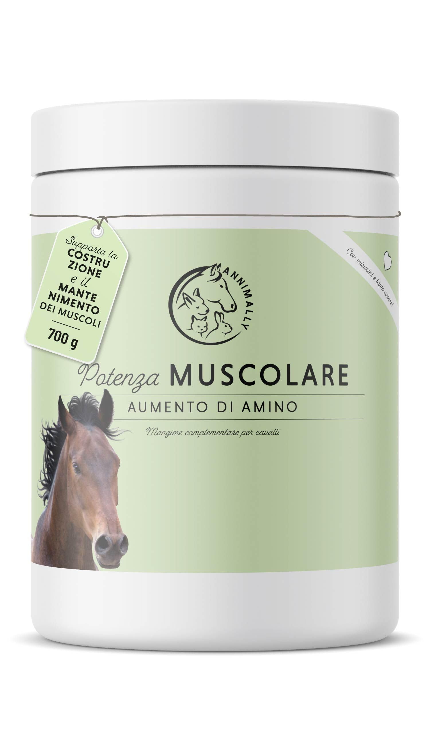 Polvere per lo sviluppo muscolare per cavalli da 700g con proteine della soia, lisina, carnitina, treonina, metionina - Integratore aminoacidico per il rafforzamento della muscolatura nei cavalli