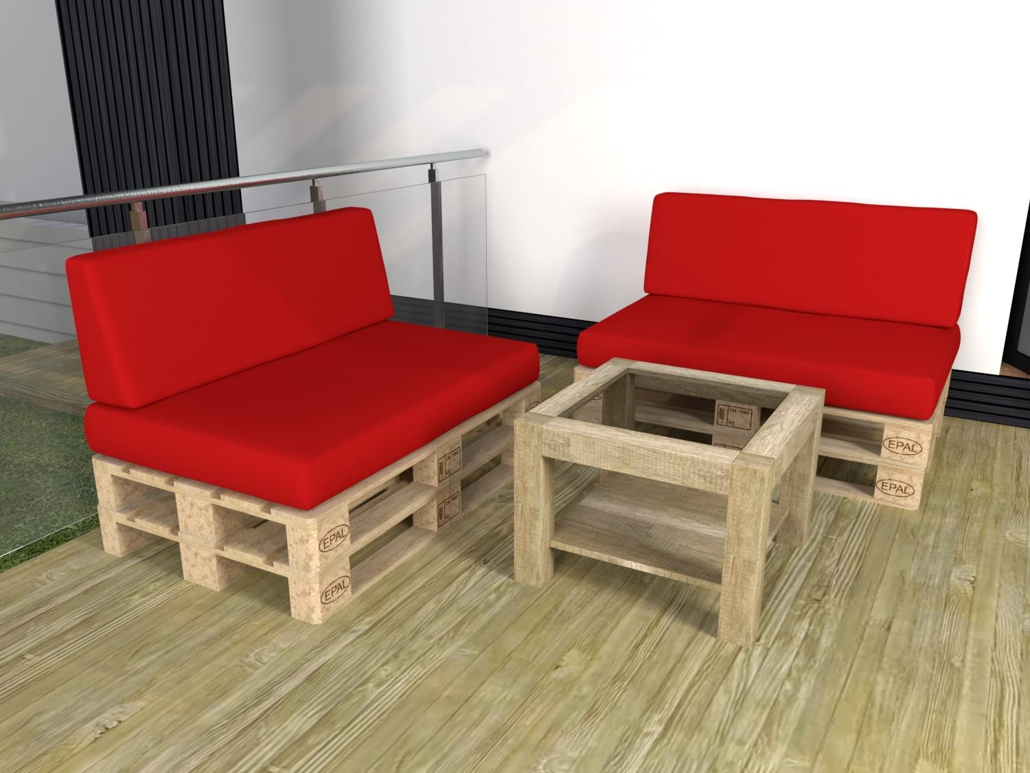POKAR Euro Pallet Seating Set of 2: 1x seat cushion 120x80cm + 1x back cushion 120x40cm, cold foam, removable covers, Home Garden Furniture DIY, indoor outdoor pillow, without pallets, Beige — view 70