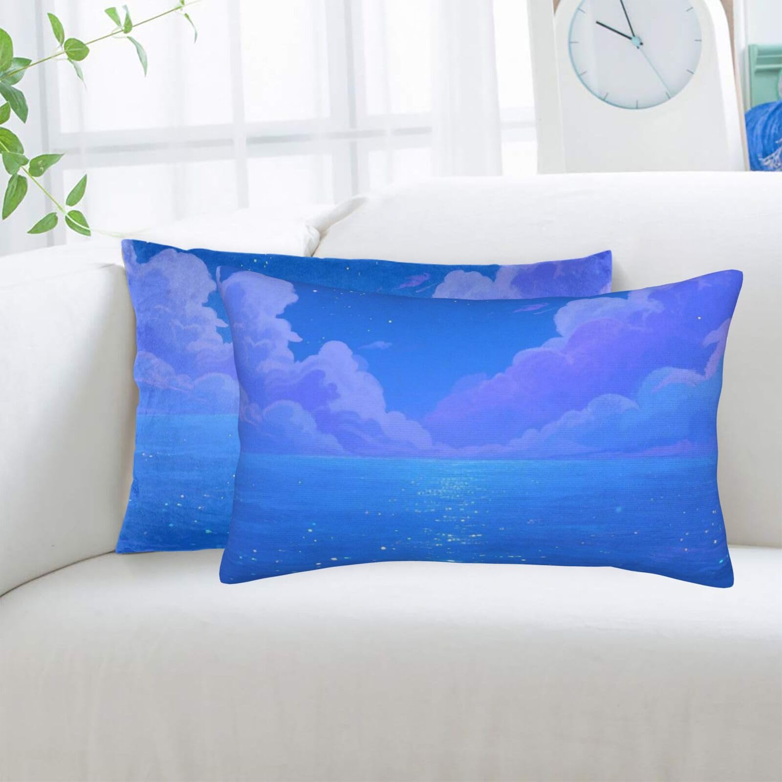 2 Pack Standard Pillowcases Sets, Ultra Soft Comfort Microfiber Plush Pillow Cases Fluorescent Sea Decorative Throw Pillow Cover with Hidden Zipper for Bedroom, Sofa, Couch,14"X20"