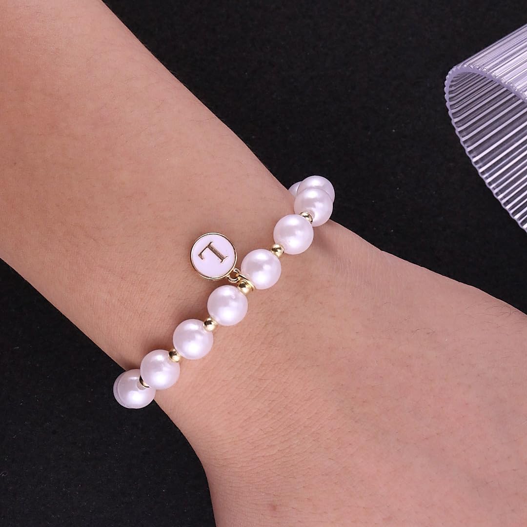 Pearl Initial Bracelet for Women Trendy Charm Letter A-Z Dainty Gold Letter Pearl Beaded Bracelet Bridesmaid Proposal Wedding Bride Party Bridal Birthday Jewelry - Image 2