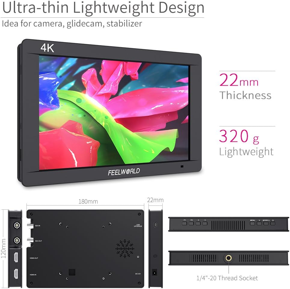 Flаѕh Dеаlѕ - 70% оƒƒ FEELWORLD FW703 7 Inch IPS 3G SDI 4K HDMI DSLR Monitor Full HD 1920x1200 On Camera Field Monitor with Histogram for Stabilizer Cameras Rig