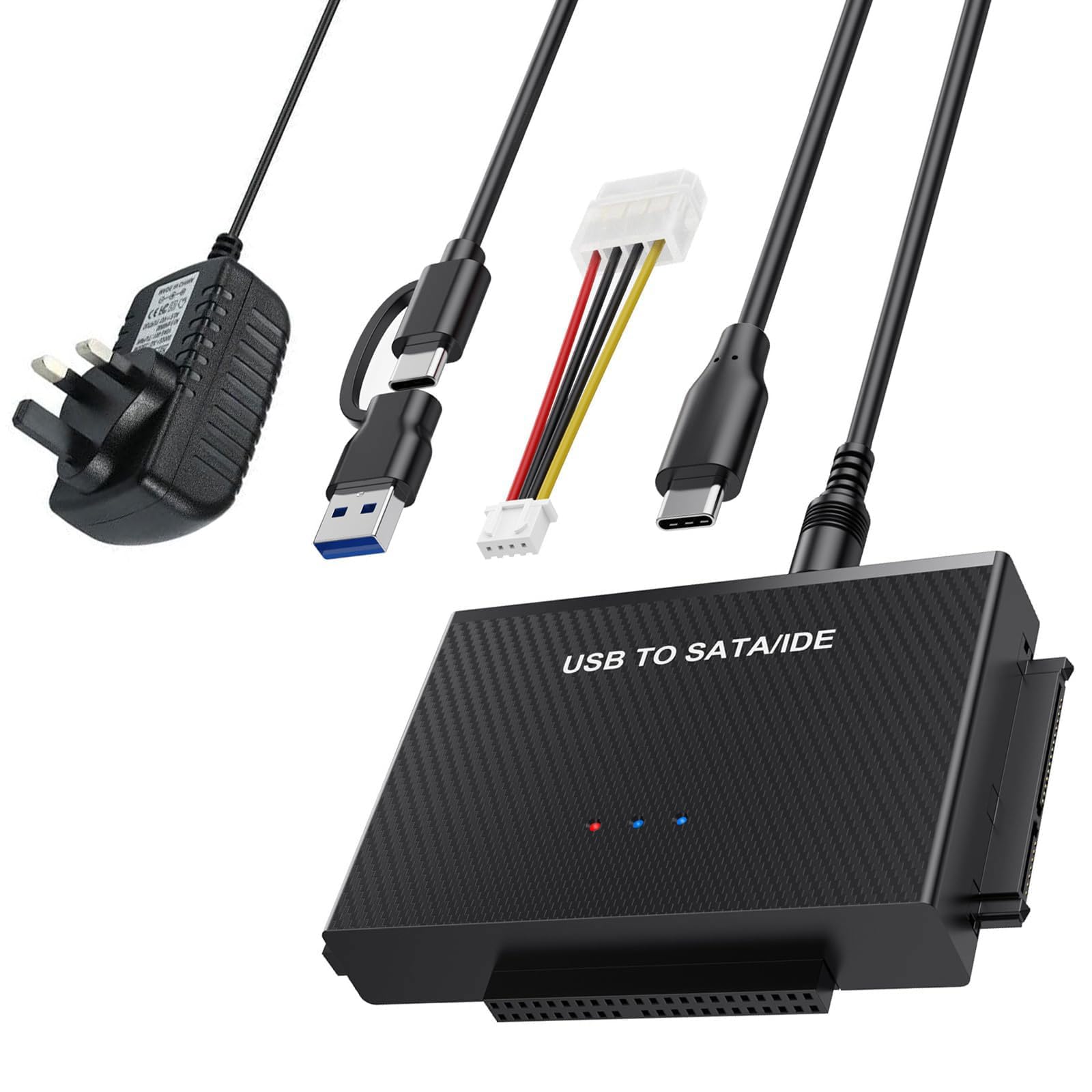 Adaptador IDE a USB y SATA HDD SSD para Windows 10 Mac y Linux con cable de corriente 8