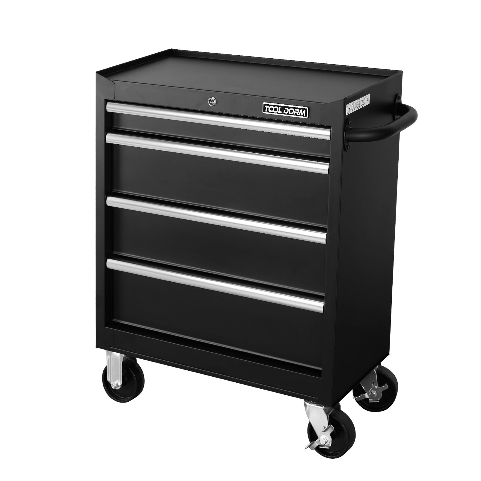Tool Chest and Cabinet 27Inch Metal Storage Cabinet and Tool cart with 4 Drawer,Rolling Wheel, Ball Bearing Silders, Black powder coating, Suitable for Garage, Warehouse (Product Depth-13inch)