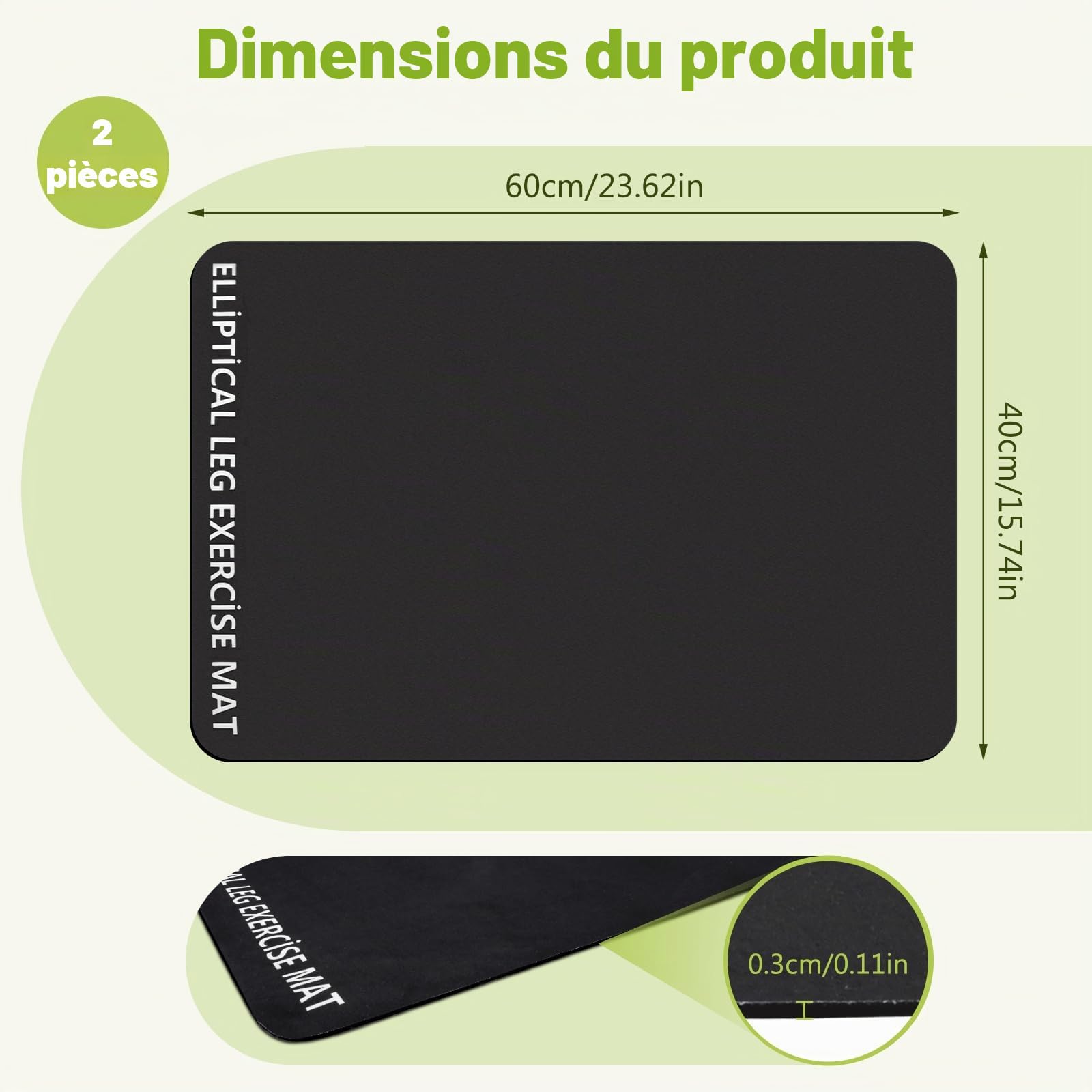 Lot de 2 tapis elliptiques sous le bureau, mini tapis de yoga pratique, tapis d'exercice de bureau, convient pour les exercices de pédale assis, stabilité et protection du sol