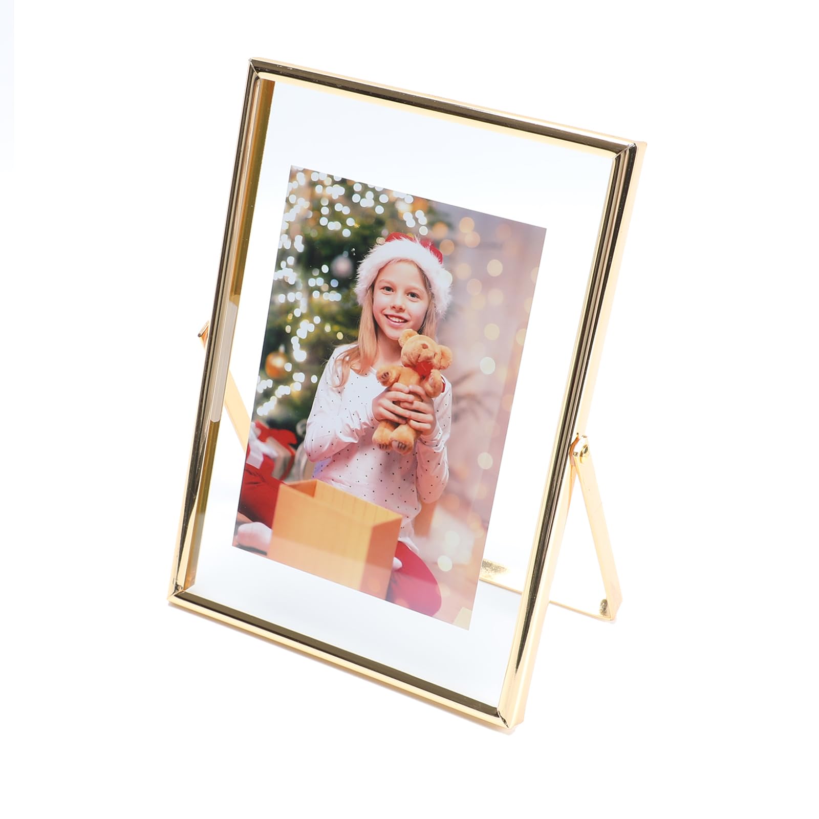 AhaGo Gold Floating Frame (5"x7", Vertical), For Picture 4x6, 3.5x5, 2x3, Small Tabletop Photo Frame, Classy Gift For Festival, Wedding, Home or Office Décor…
