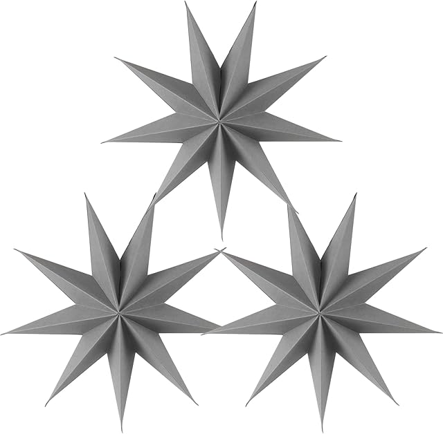 SUNBEAUTY 30cm 3x Folded Paper Star Lanterns 3D Hanging Paper Stars for Wedding Birthday Showers Home Evening Party Window Decoration (Grey)