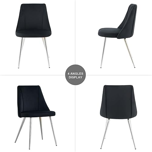 Miniatura 6 de Juego de 4 sillas de comedor modernas, sillas decorativas de terciopelo de mediados de siglo con respaldo copetudo, sillas de cocina con patas de