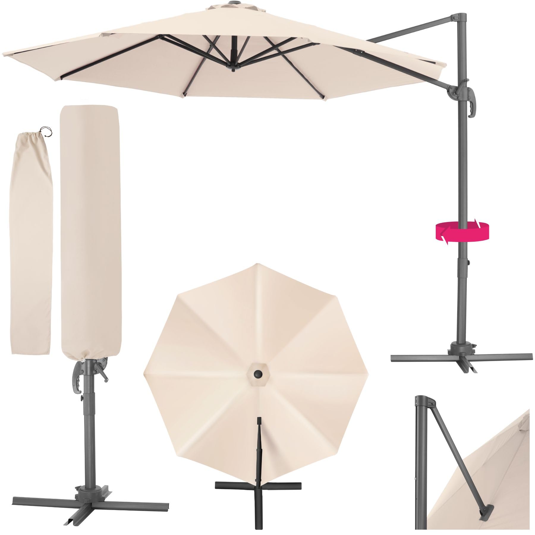 TecTake® Sombrilla Parasol, Protección UV, Inclinación Ajustable, Parasol Jardin, Sombrilla Terraza Exterior, Patio, Funda Protectora, Ventilación Superior, Parasol Terraza Exterior - 3m Beige