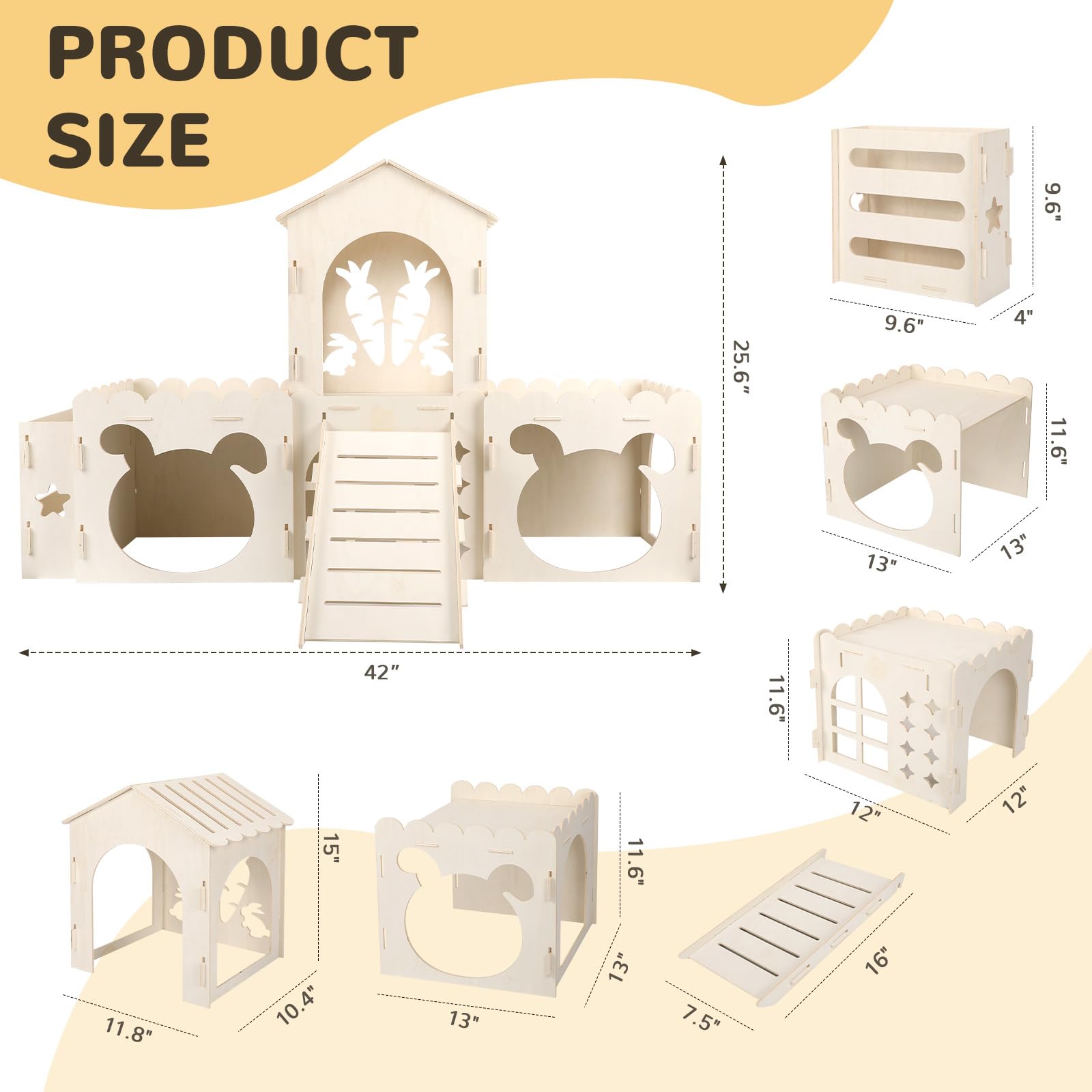 Extra Large Rabbit Castle, Wooden Bunny House & Hay Feeder, Detachable Rabbit Hideaway, Indoor Rabbit Castle with Ramp, Small Animal Houses & Habitats - image 2
