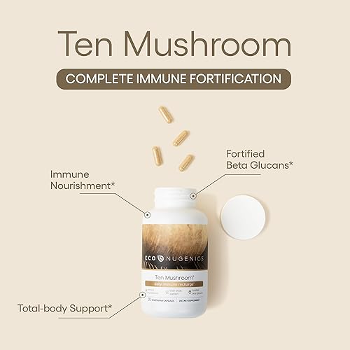 Miniatura 2 de EcoNugenics Ten Mushroom Supplement 120 cápsulas  Complejo de hongos medicinales y apoyo del sistema inmunológico  Reishi, melena de león,