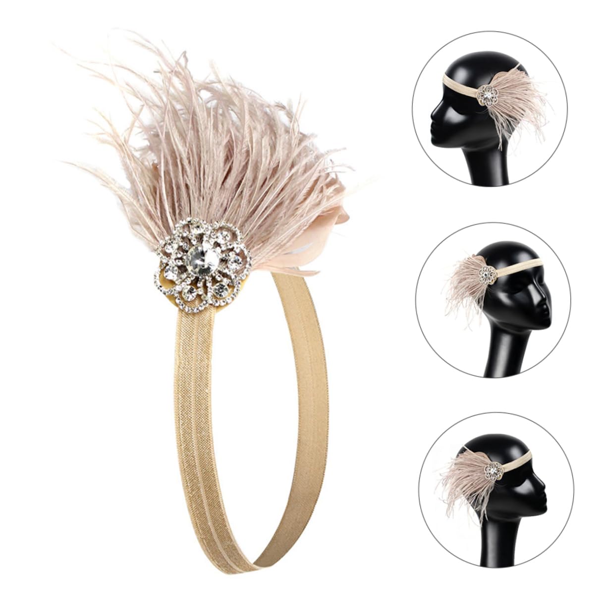 DOITOOL 2stücke Vintage Haarschmuck Mit Diamanten Und Federn Eleganter Haarreif Für Bräute Hochzeits-accessoire Nude Perfekter Kopfschmuck Für Besondere Anlässe