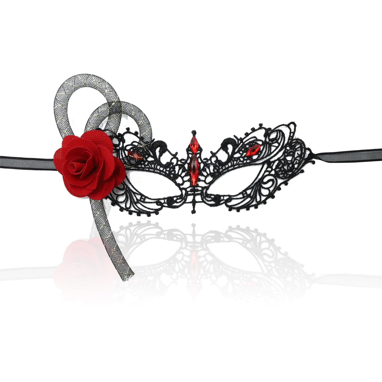 Halloween Masks,Halloween Accessories Black Lace Mask Masquerade Eye Mask Domino Gothic Vampire Bat Accessories Eyemask with Rose Pearls Halloween Fancy Dress,Halloween Costumes for Women Men Adult